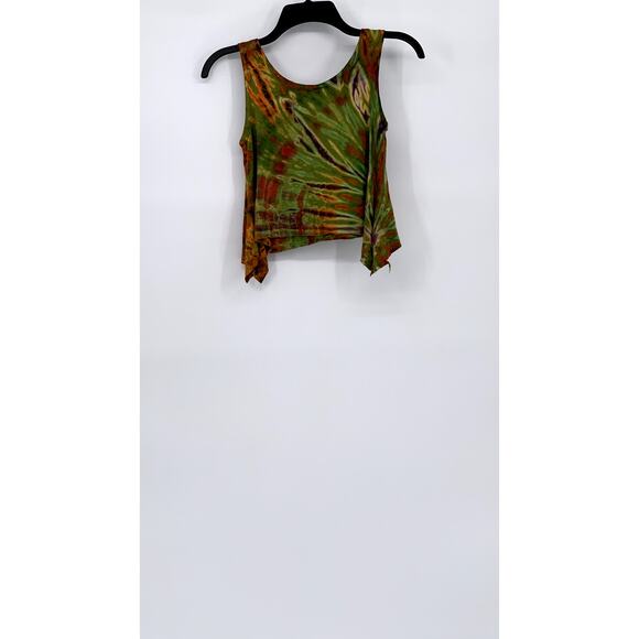 SACRED THREADS Women's Green-Multi Print Asymmetrical Hem Cropped Tank Top SZ OS - Picture 3 of 10
